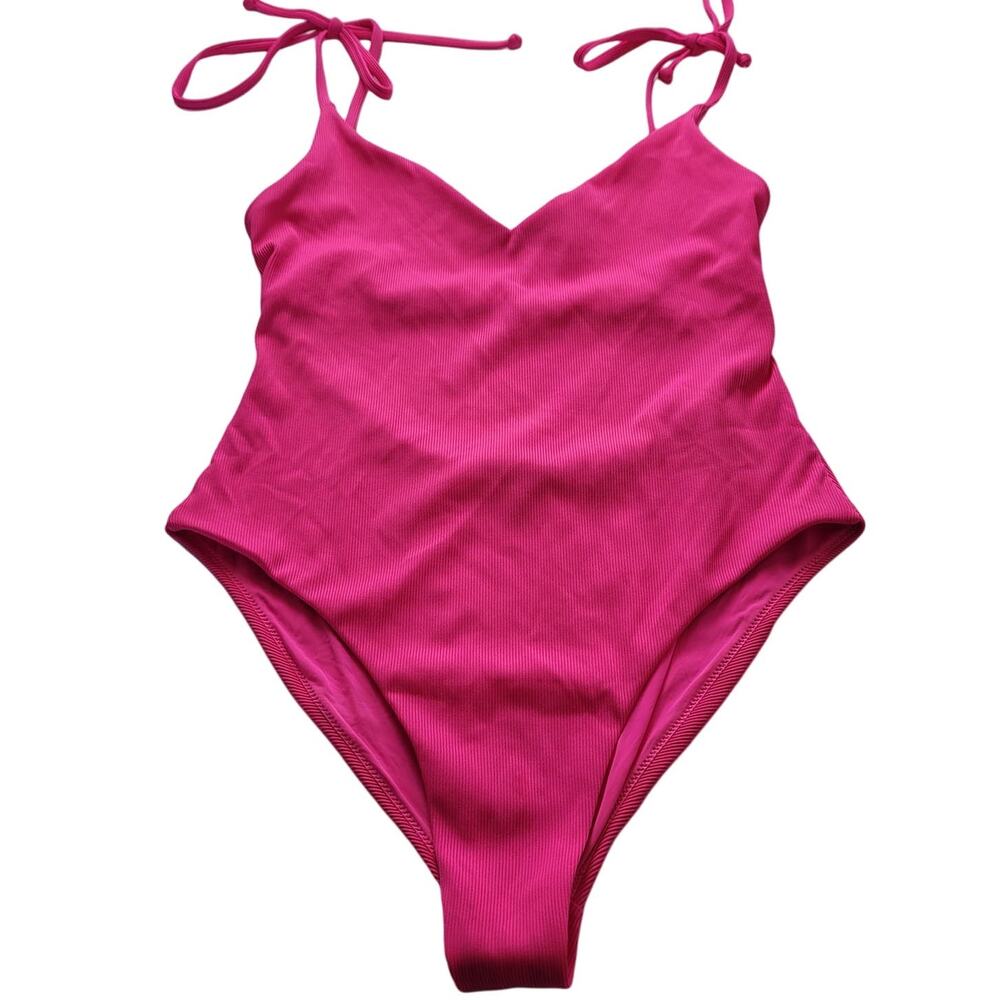 Aqua Sunset Boulevard Tie-Strap One Piece Swimsuit in POP Pink, Size Large, EUC